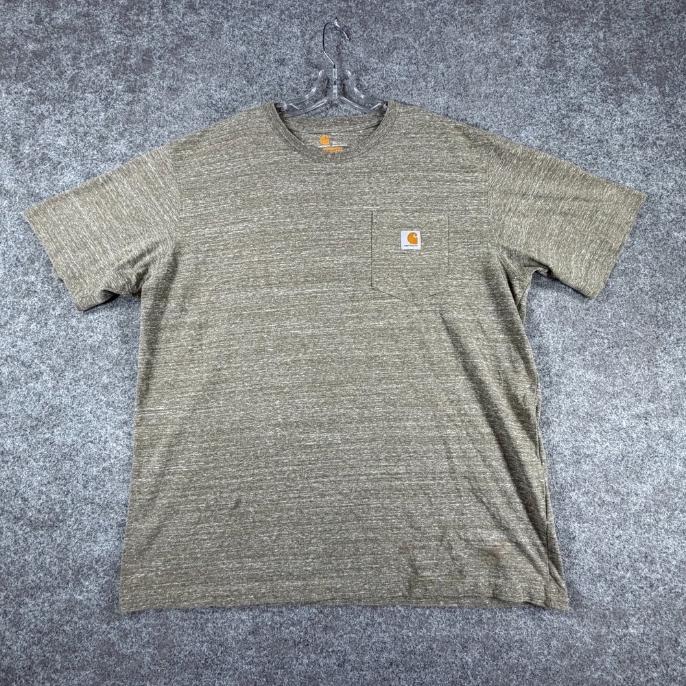 Carhartt Iconic Pocket T Shirt Mens XL Heathered Olive Cotton Rib Knit Crew Neck